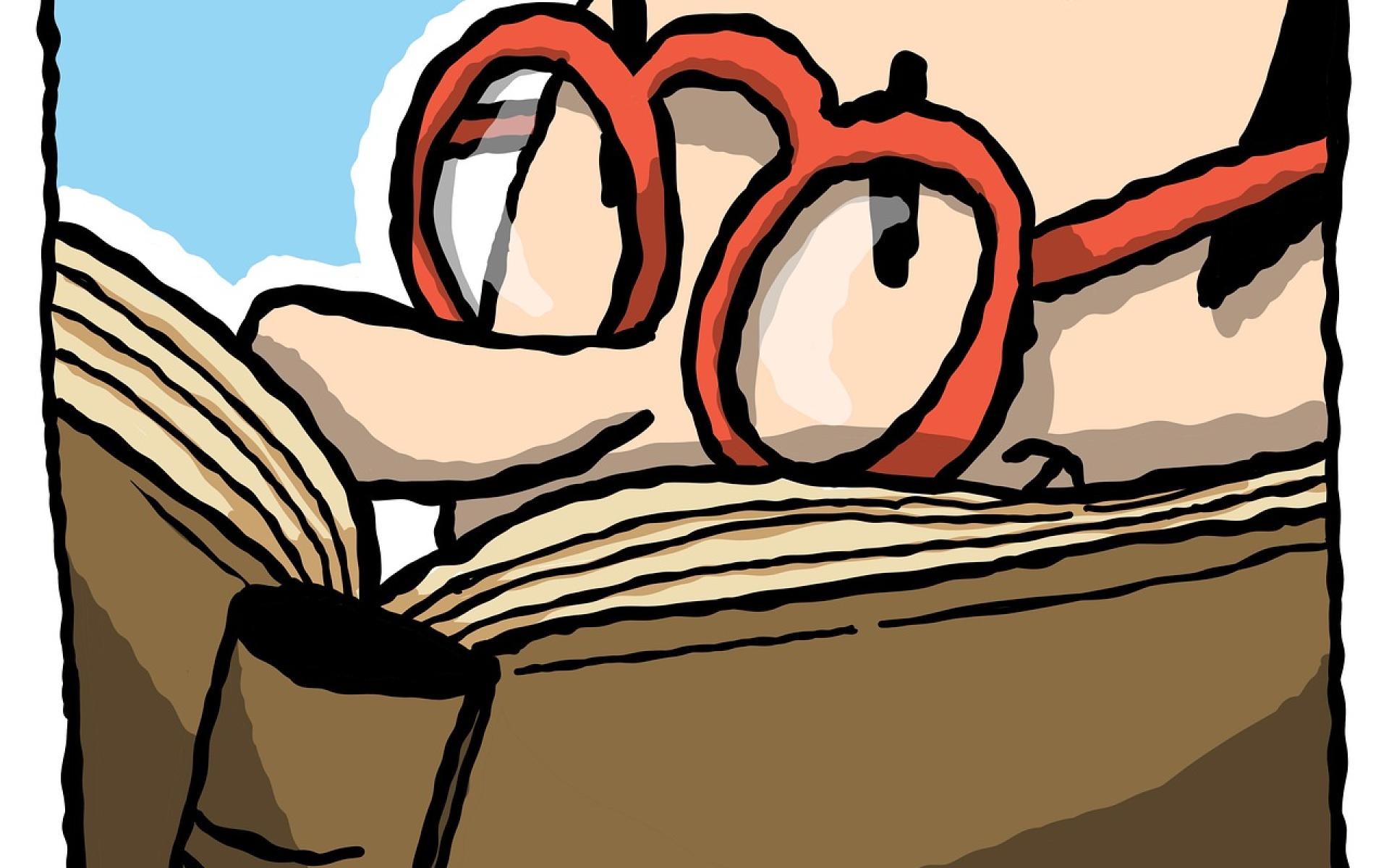 stilisierter Mann, der seine Nase in ein Buch steckt