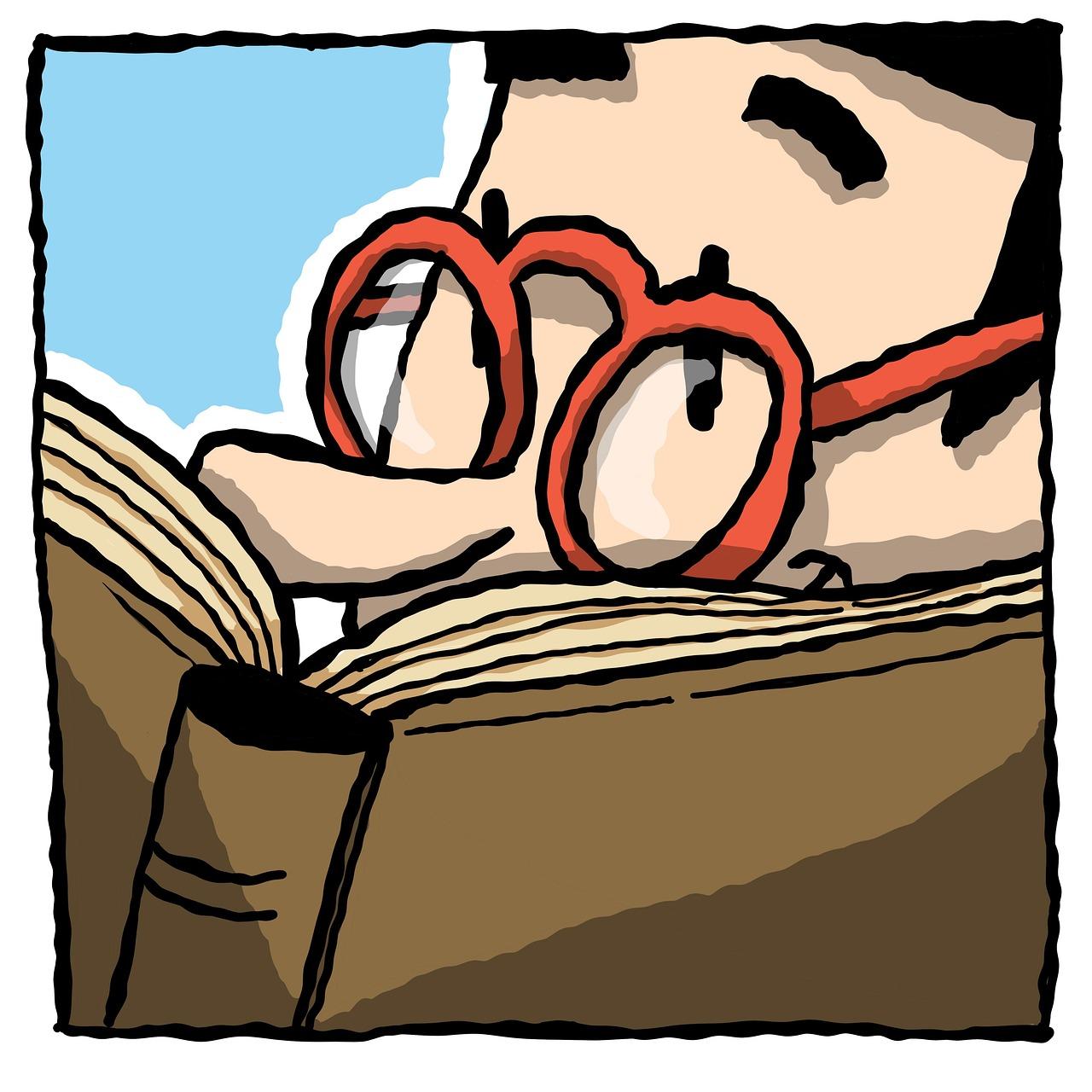 stilisierter Mann, der seine Nase in ein Buch steckt